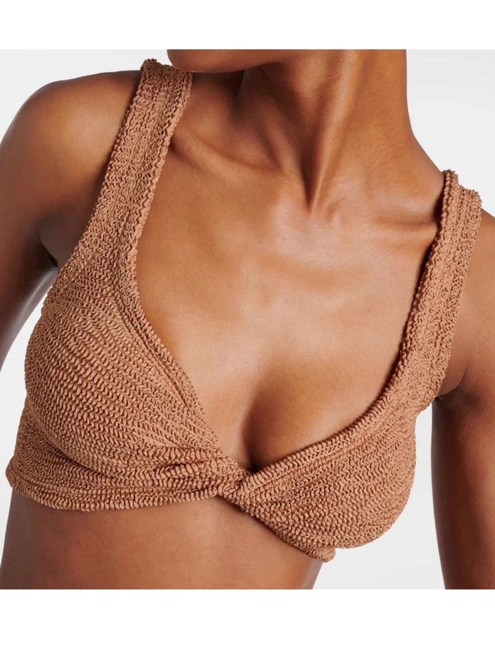 New Hunza G Juno Bikini *Top Only* Metallic Cocoa Tan Neutral Swimsuit Swimwear